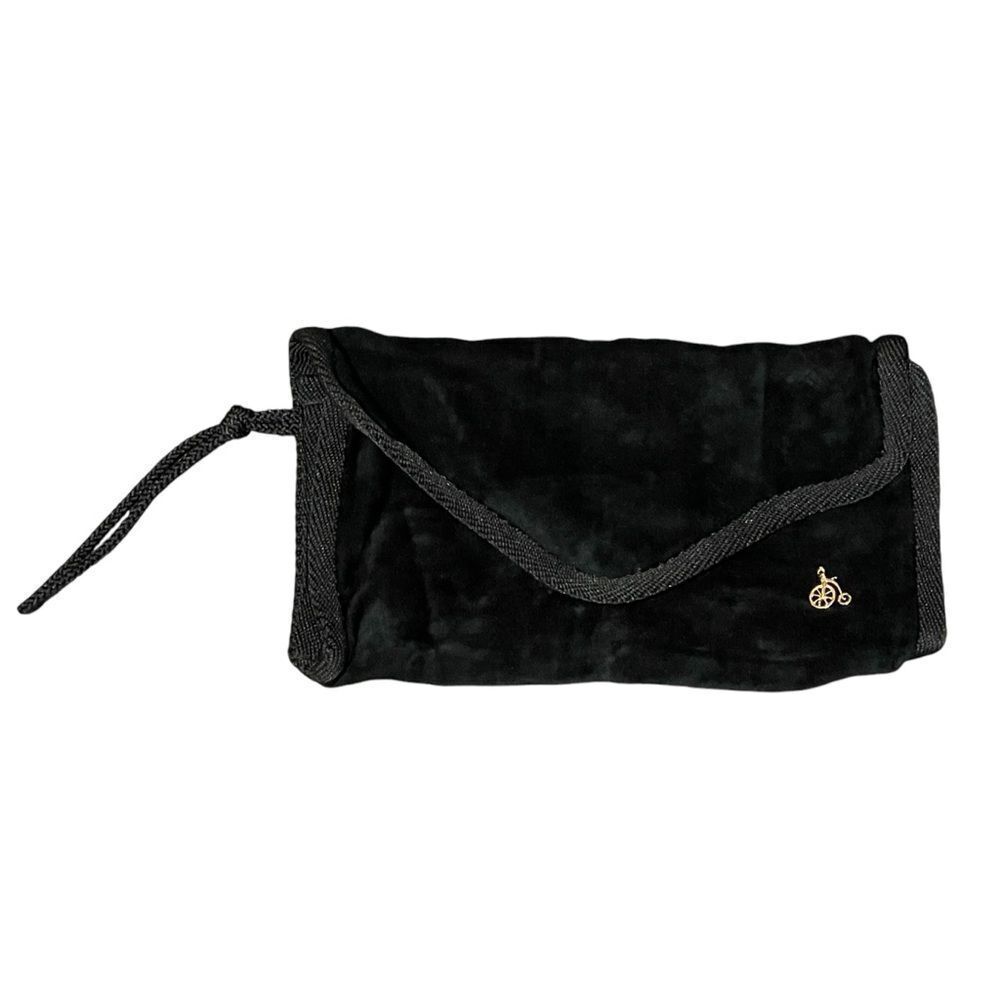 Vintage Mister Ernest Fabric Clutch Wristlet Black With Gold Bicycle Emblem